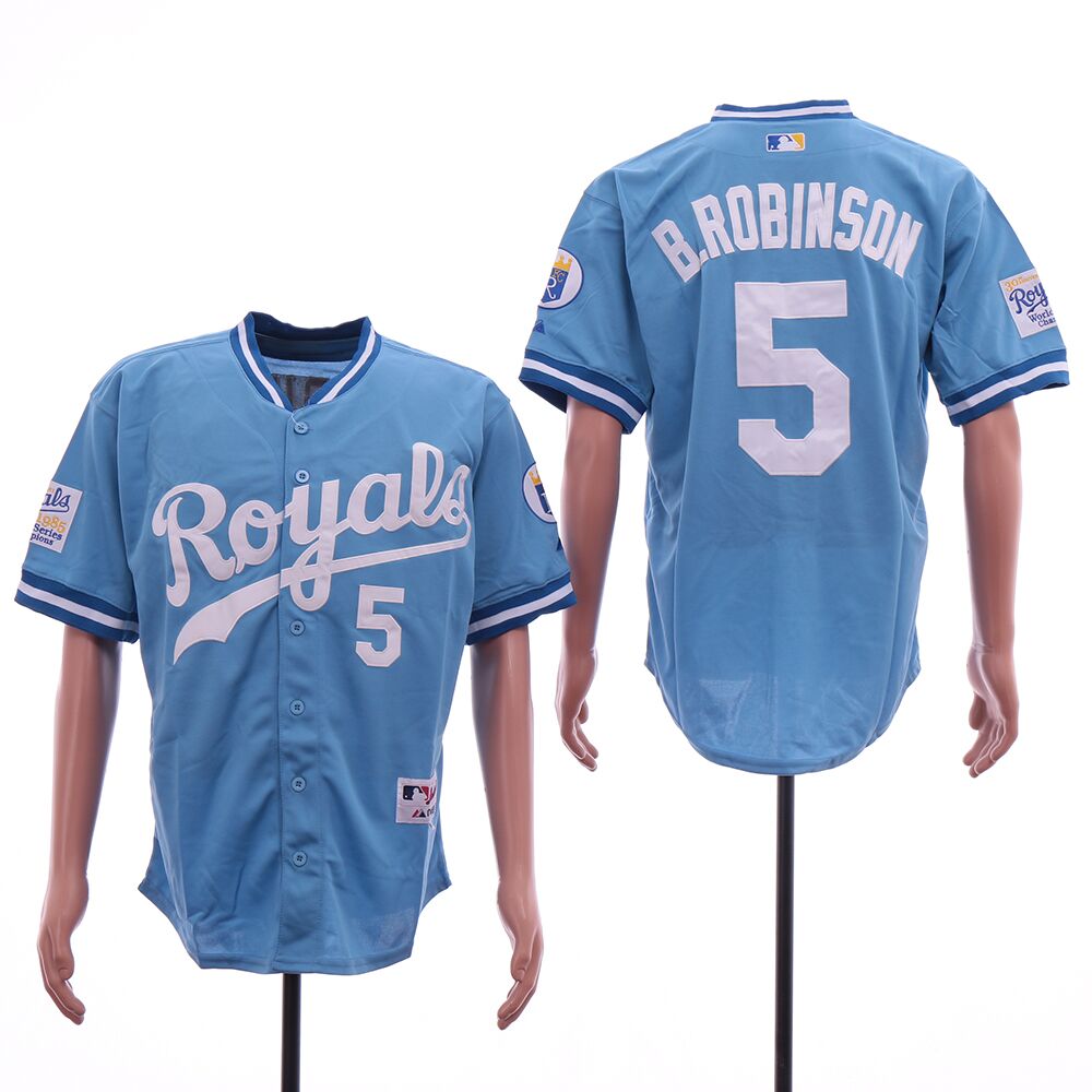 Men Kansas City Royals #5 B Robinson light blue throwback MLB Jerseys